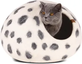 MEOWFIA Cat Cave  Premium Felt Cat Bed for Indoor Cats, Handmade 100% Merino Wool (Vivid Shades) (Large, Snow Leopard)