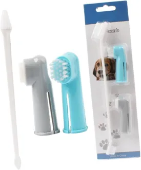 MERRYHAPY Dual-Head Pet Toothbrush Set for Dogs Cats Finger Brush Cleaning Tools Safe Easy Use 4 Piece Kit