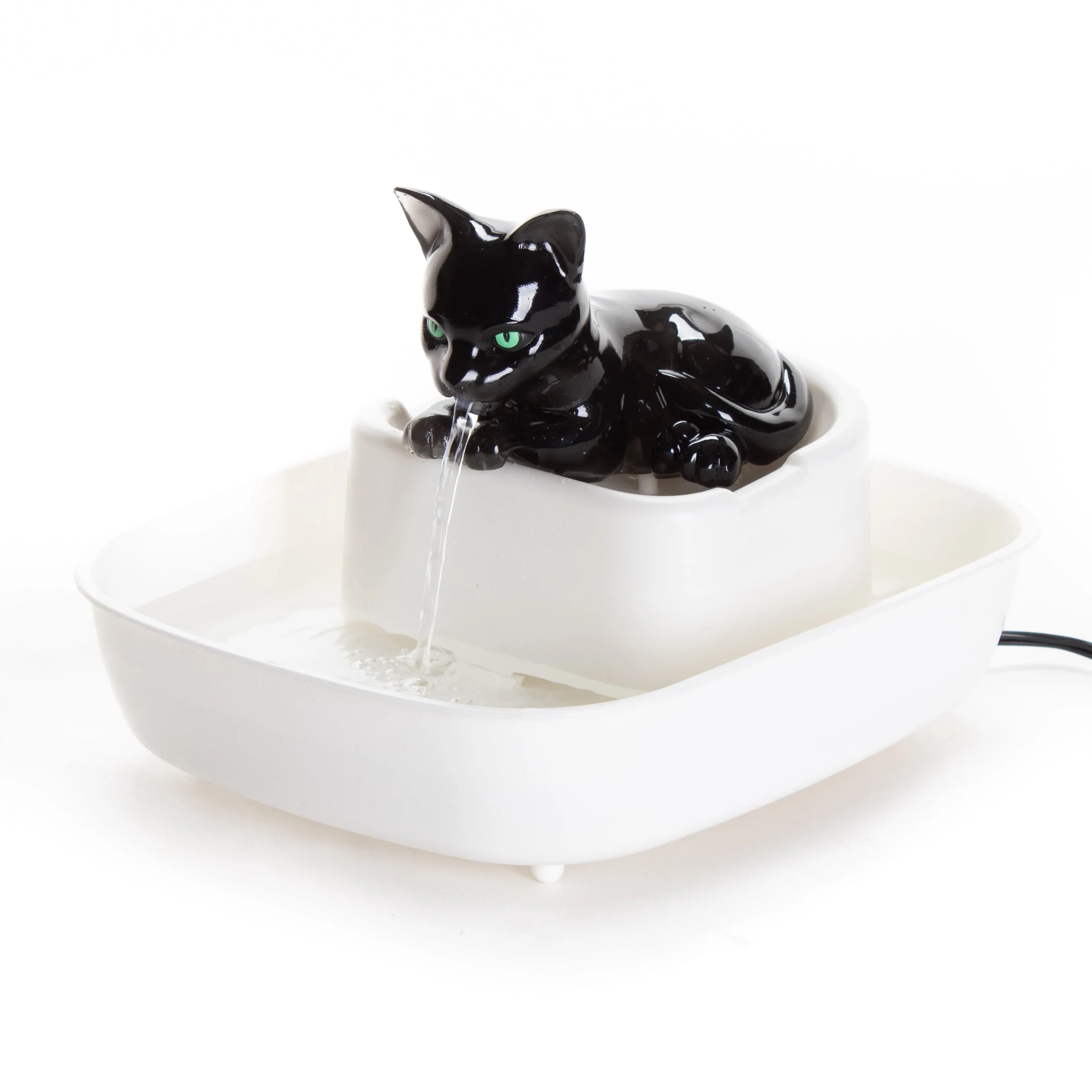 NEW!!! The Drinking Buddy Cat Water Fountain - Black Cat/White Basin