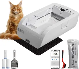 Open-Top Self-Cleaning Automatic Cat Litter Box-Smart APP Control (2.4G/5G) with Health Tracking&24H Backup, Dual Safety Sensors&Odorless Design for Multi-Cat Homes 3 Waste Bags