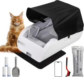 Open-Top Self-Cleaning Automatic Cat Litter Box-Smart APP Control (2.4G/5G) with Health Tracking&24H Backup, Dual Safety Sensors&Odorless Design for Multi-Cat Homes with Tent