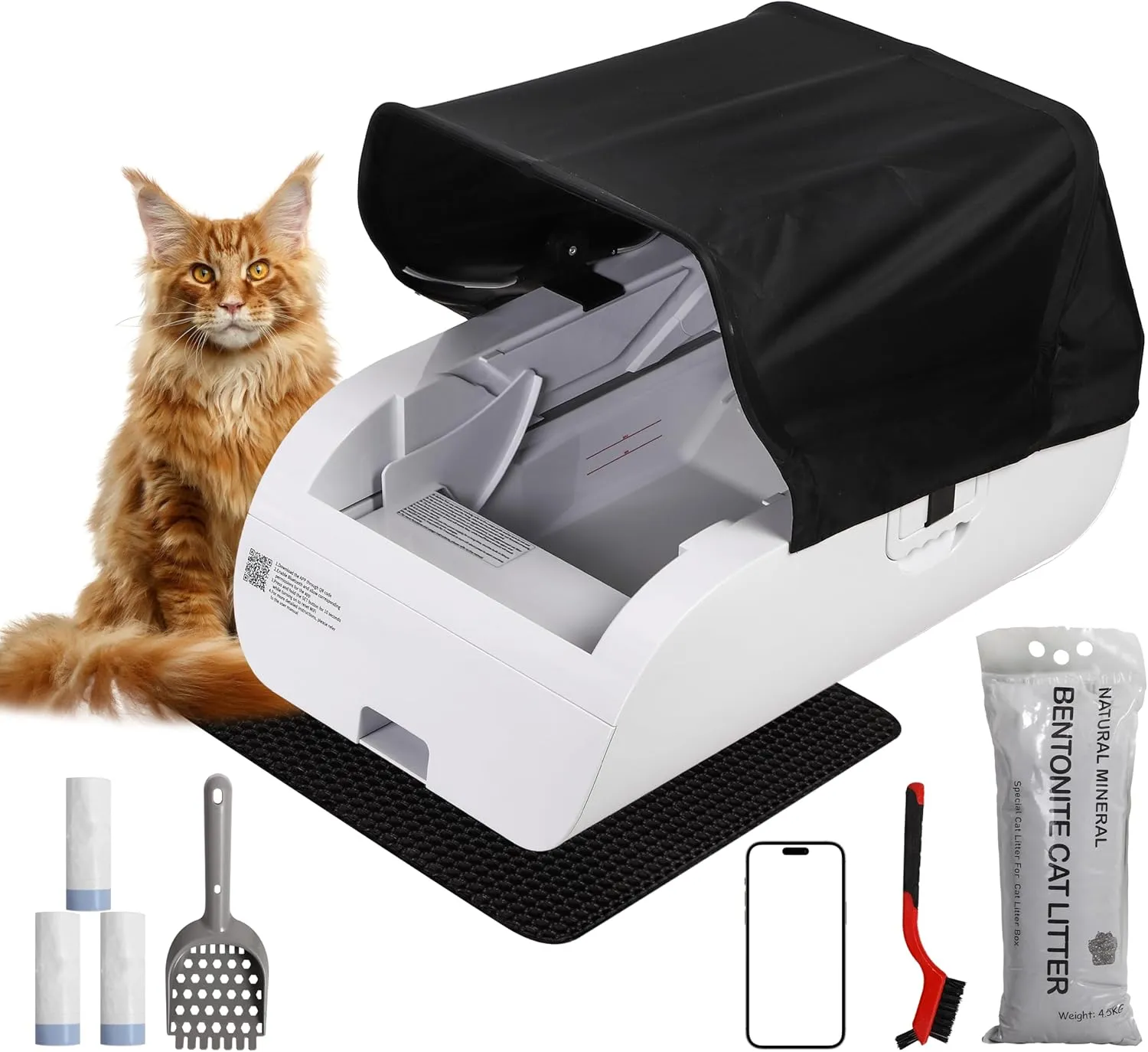 Open-Top Self-Cleaning Automatic Cat Litter Box-Smart APP Control (2.4G/5G) with Health Tracking&24H Backup, Dual Safety Sensors&Odorless Design for Multi-Cat Homes with Tent