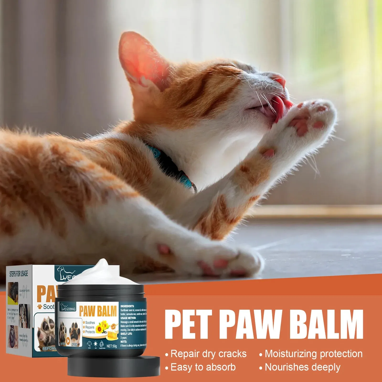 Paw Care Balm All Season Dogs Anti Crack Wax Protector for Noses Paws Lick Safe Cats Foot Repair Moisturizing Pet Paw Care Cream