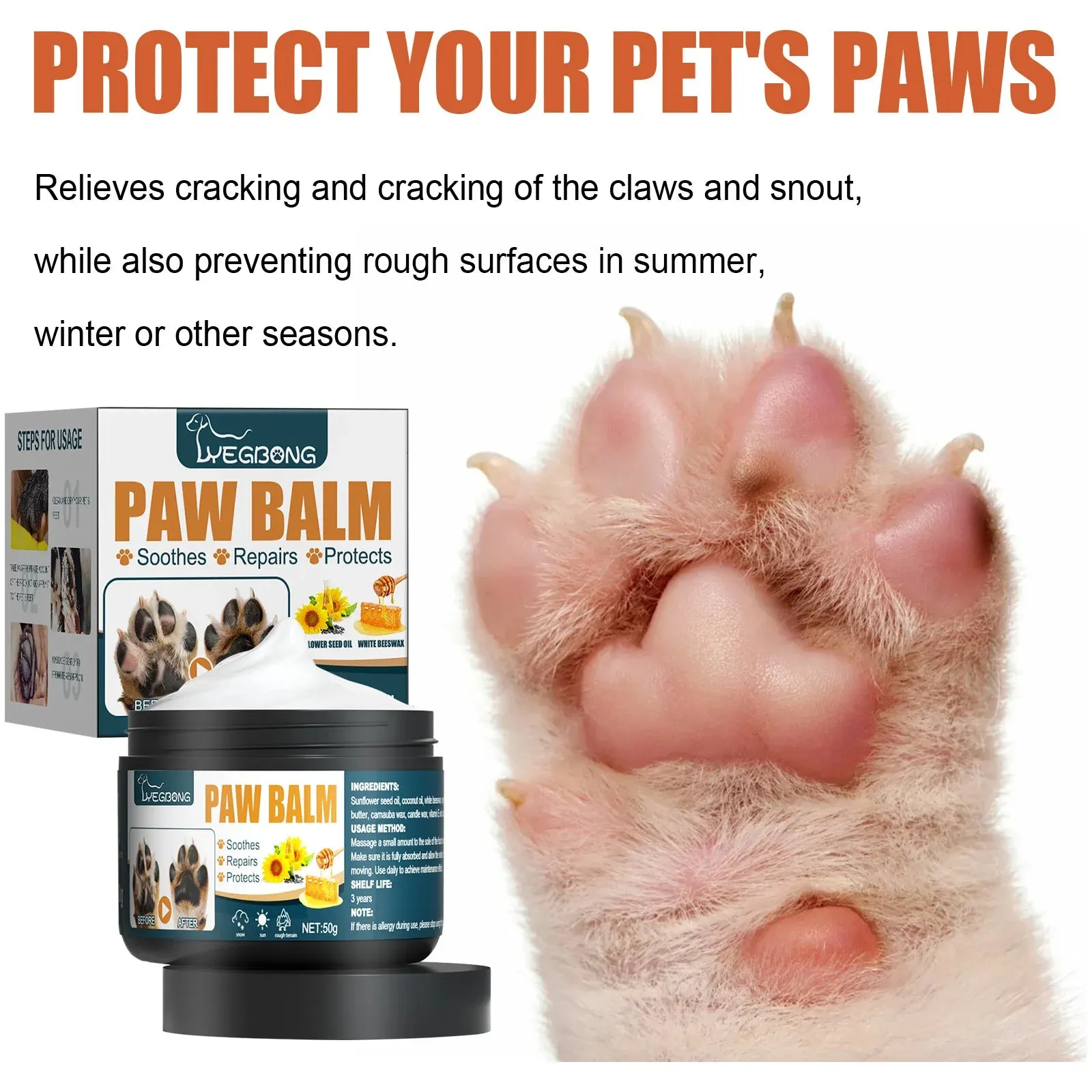 Paw Care Balm All Season Dogs Anti Crack Wax Protector for Noses Paws Lick Safe Cats Foot Repair Moisturizing Pet Paw Care Cream