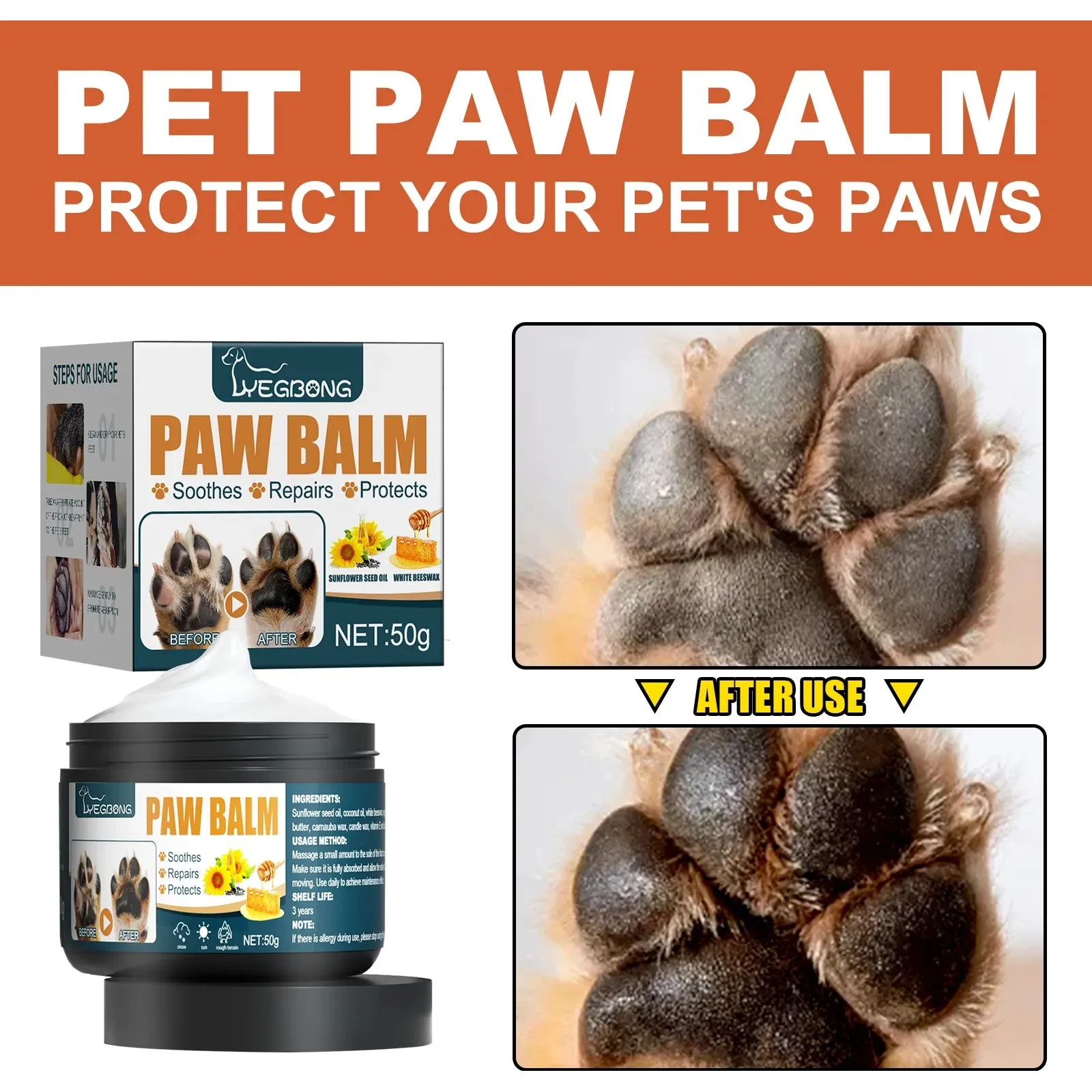 Paw Care Balm All Season Dogs Anti Crack Wax Protector for Noses Paws Lick Safe Cats Foot Repair Moisturizing Pet Paw Care Cream