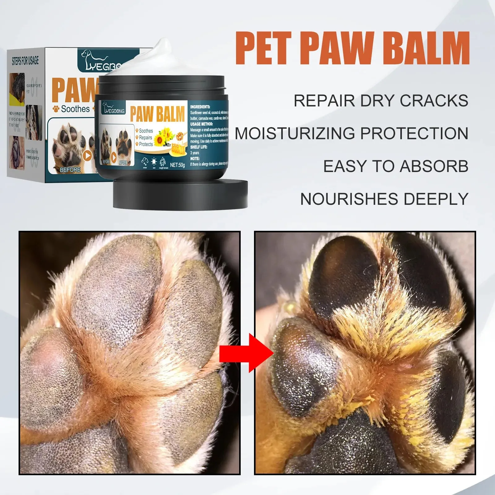 Paw Care Balm All Season Dogs Anti Crack Wax Protector for Noses Paws Lick Safe Cats Foot Repair Moisturizing Pet Paw Care Cream