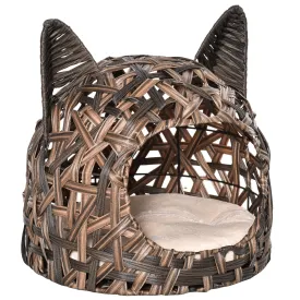 PawHut Wicker Cat Bed Elevated Rattan Kitten Basket Cozy Cave w/ Soft Cushion