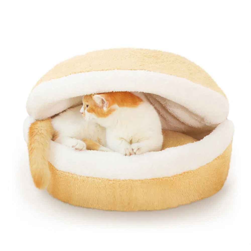 PAWS ASIA Suppliers Eco Portable Cute Plush Enclosed Round Pet Bed Cave Nest