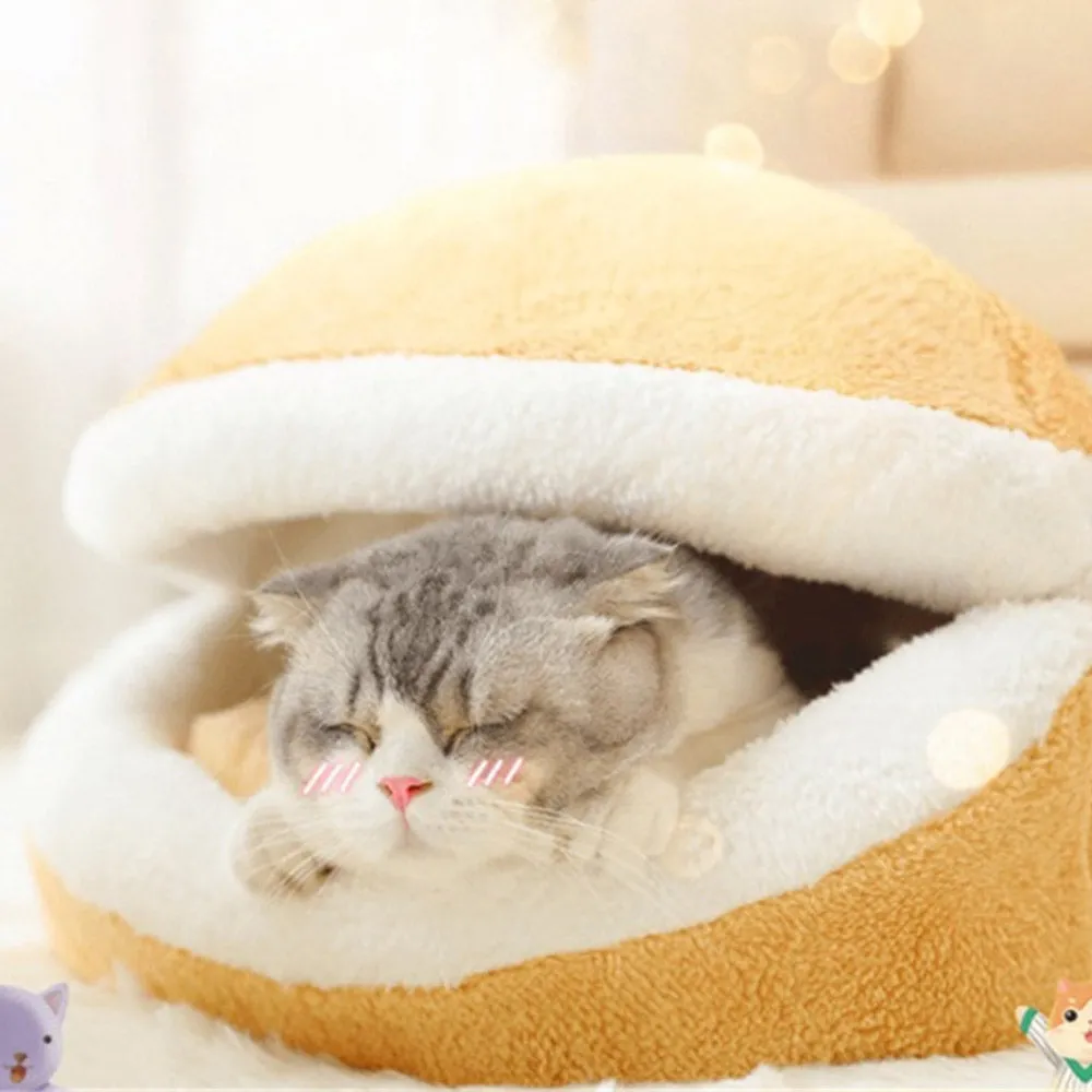 PAWS ASIA Suppliers Eco Portable Cute Plush Enclosed Round Pet Bed Cave Nest