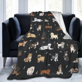 Perinsto Puppy Dogs Cute Animals Throw Blanket Ultra Soft Warm All Season Cartoon Pets Decorative Fleece Blankets for Bed Chair Car Sofa Couch Bedroom 60"X50"