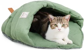 Pet Cat Sleeping Bag, Cute Cat Cave Bed Hideaway for Indoor Cats Washable Covered Cozy Soft Warming Durable Fabric Burrow Napper Pocket Nest Snuggle Sack for Puppy Kitten