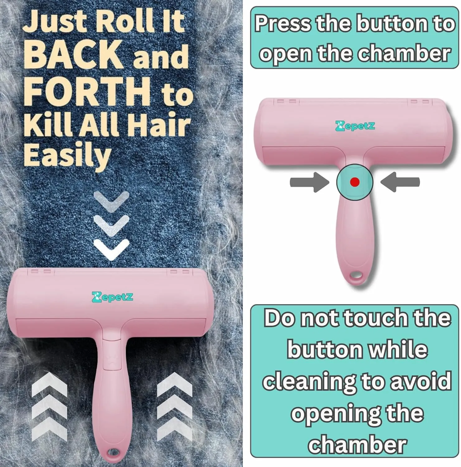 Pet Hair Removal Tool  Reusable Lint Roller for Dogs & Cats  Self-Cleaning Fur Remover Brush  Ergonomic Lint Roller for Carpet, Bedding, Couch, Car Seat & More (Pink)