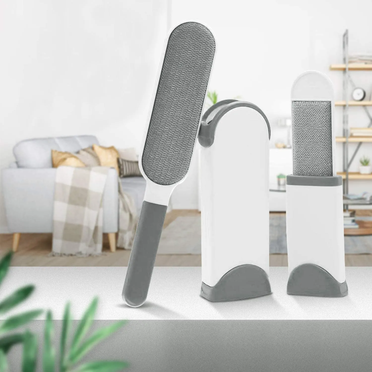 Pet Hair Remover Brush Set with Self-Cleaning Base