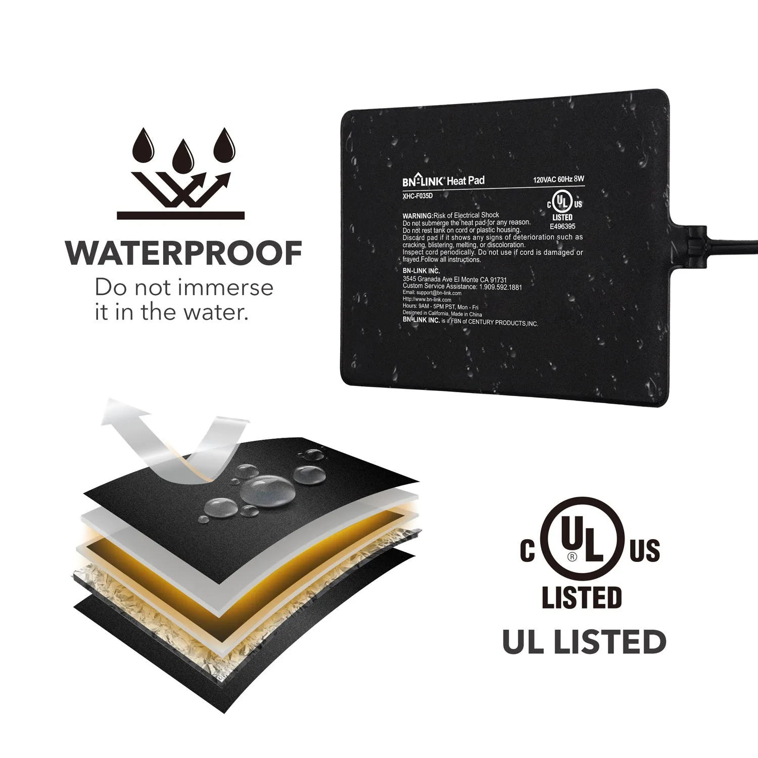 Pet Heating Pad Electric Indoor Waterproof for Reptiles, 6" x 8" inch BN-LINK