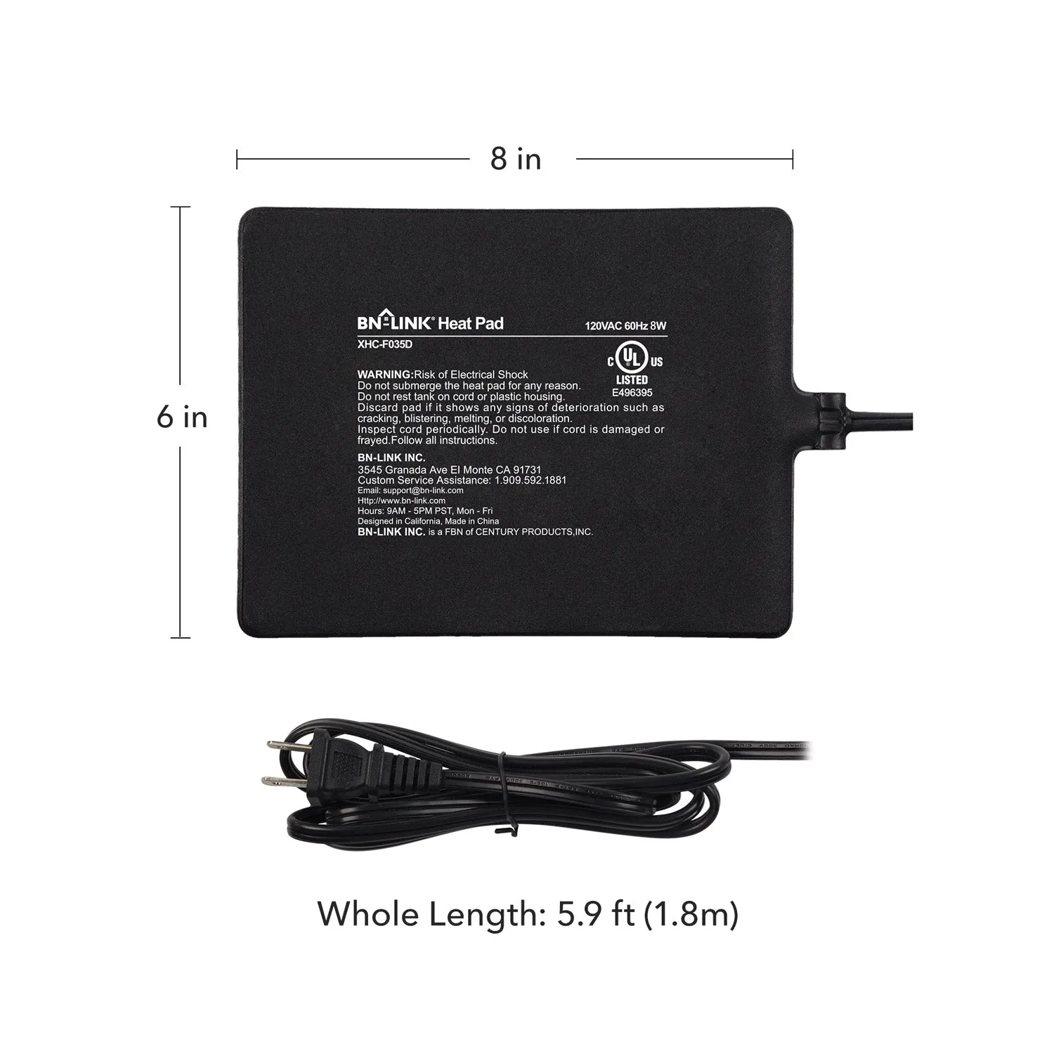 Pet Heating Pad Electric Indoor Waterproof for Reptiles, 6" x 8" inch BN-LINK
