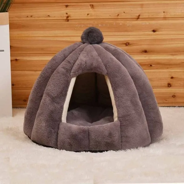 Plush Cat Cave Bed - Pudding Style