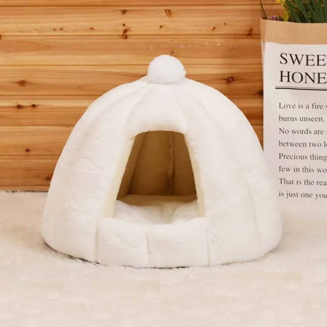 Plush Cat Cave Bed - Pudding Style