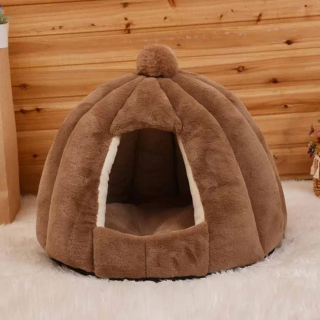 Plush Cat Cave Bed - Pudding Style