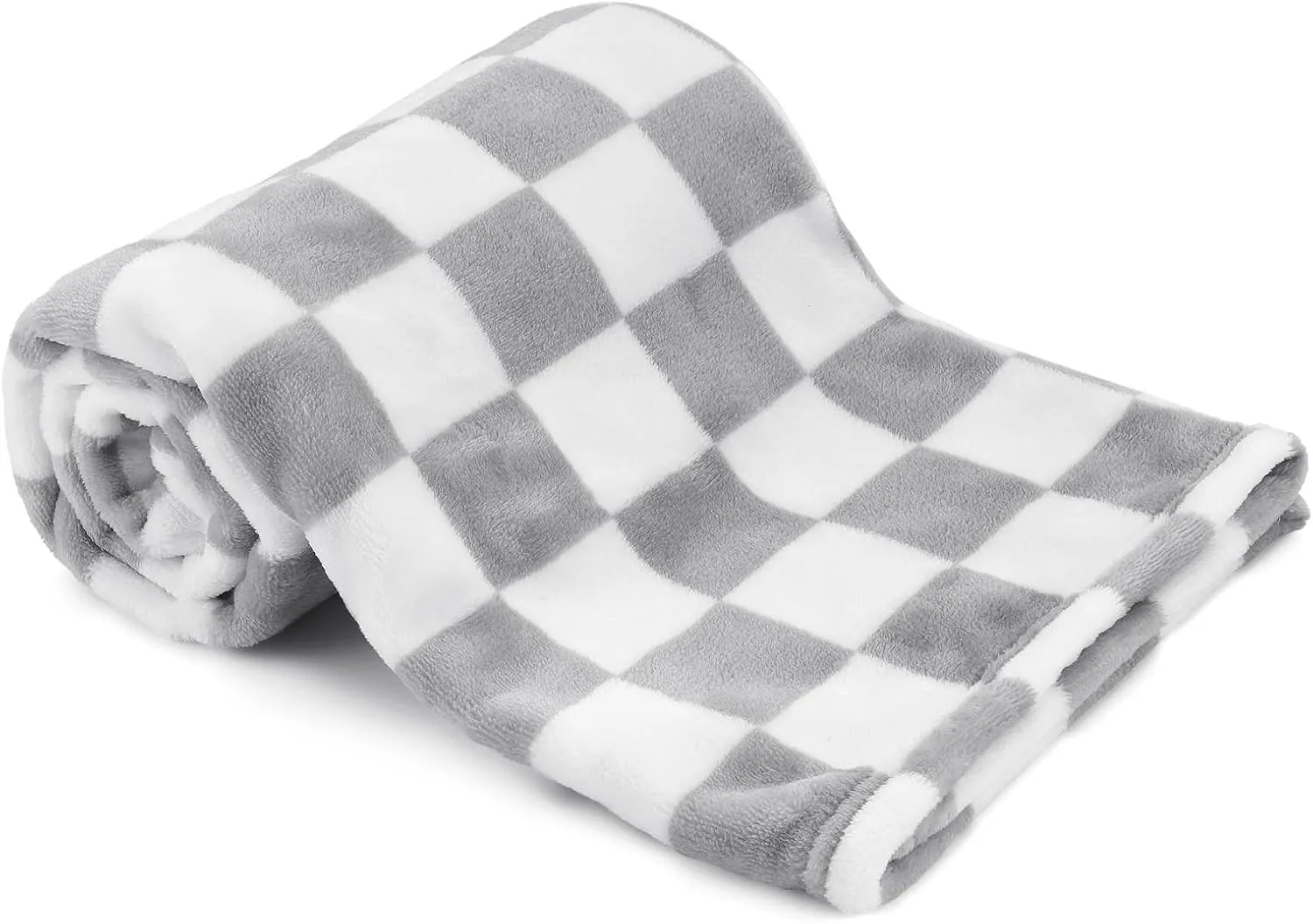 Plush Checkered Baby Blanket for Boys Girls Nursery, 30"*40" Warm Short Fleece Blanket Neutral for Infant Newborn, Small Fuzzy for Sleeping, Chenille or Stroller (Gray&White)