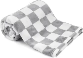 Plush Checkered Baby Blanket for Boys Girls Nursery, 30"*40" Warm Short Fleece Blanket Neutral for Infant Newborn, Small Fuzzy for Sleeping, Chenille or Stroller (Gray&White)