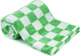 Plush Checkered Baby Blanket for Boys Girls Nursery, 30"*40" Warm Short Fleece Blanket Neutral for Infant Newborn, Small Fuzzy for Sleeping, Chenille or Stroller (Green&White)