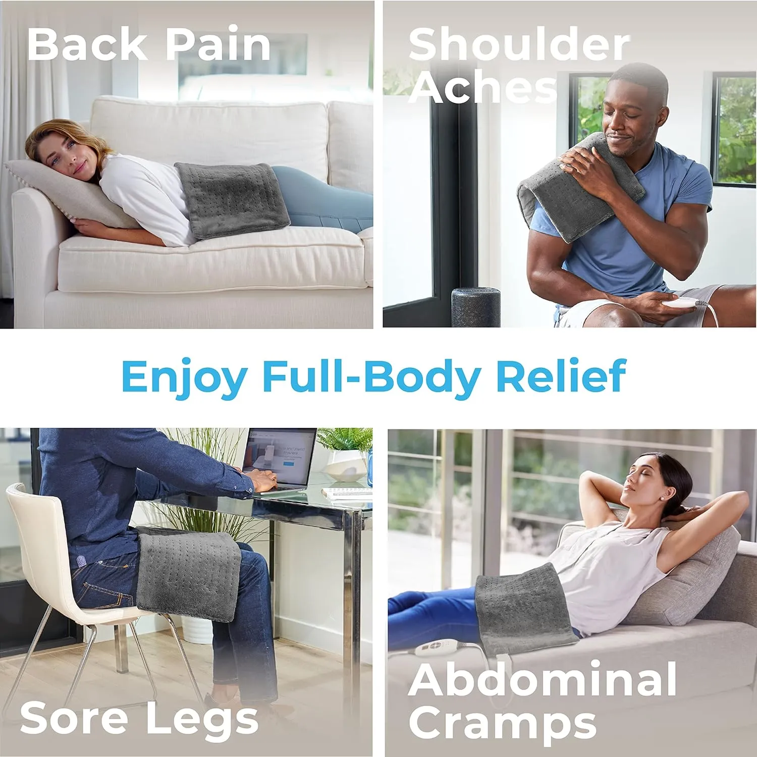 Pure Enrichment PureRelief XL Heating Pad - 12" x 24" Electric Heating Pad for Back Pain & Cramps, 6 Heat Settings, FSA/HSA Eligible, Soft Machine Wash Fabric, Auto-Off & Moist Heat (Charcoal Gray)