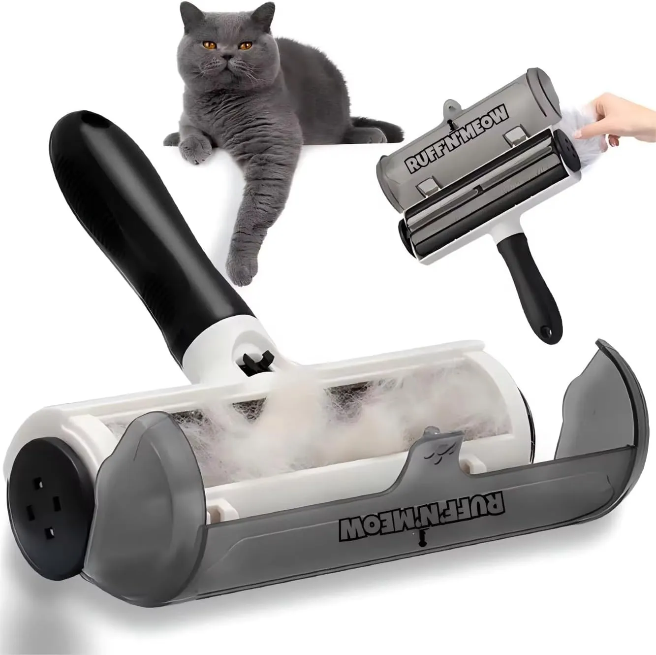 RuffNMeow Pet Hair Remover Tool  Reusable Lint Roller for Dog & Cat Hair  Multi-Surface Fur Remover for Couch, Furniture, Carpet, Bedding & Car  Portable Pet Owner Essential  Built-in Fur Bin