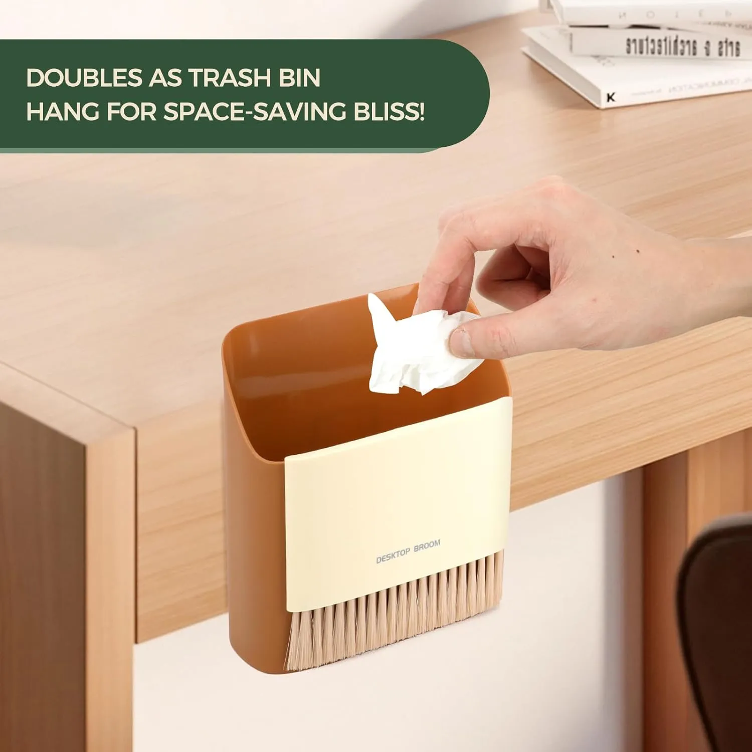 Small Broom and Dustpan Set, Portable Hand Whisk Broom Brush, Mini Hanging Trash Can, Soft Bristle Household Brooms with Dust Pan Combo Set for Cleaning Home, Desktops - 2 Pack (Green Orange)