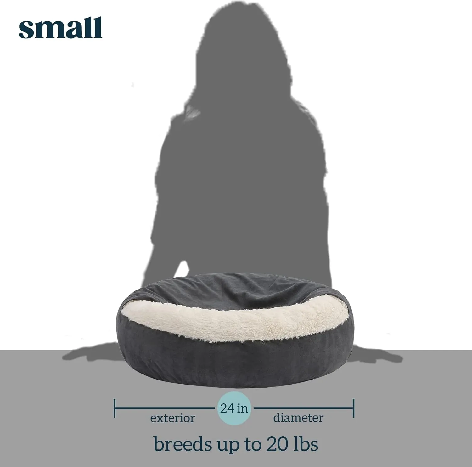 Small Dog Bed for Extra Small Dogs Up to 20lbs - Washable Burrow Puppy Beds with Blanket Attached - Covered Dog Cave Bed with Anti-Slip Bottom - Charcoal Gray, 24"