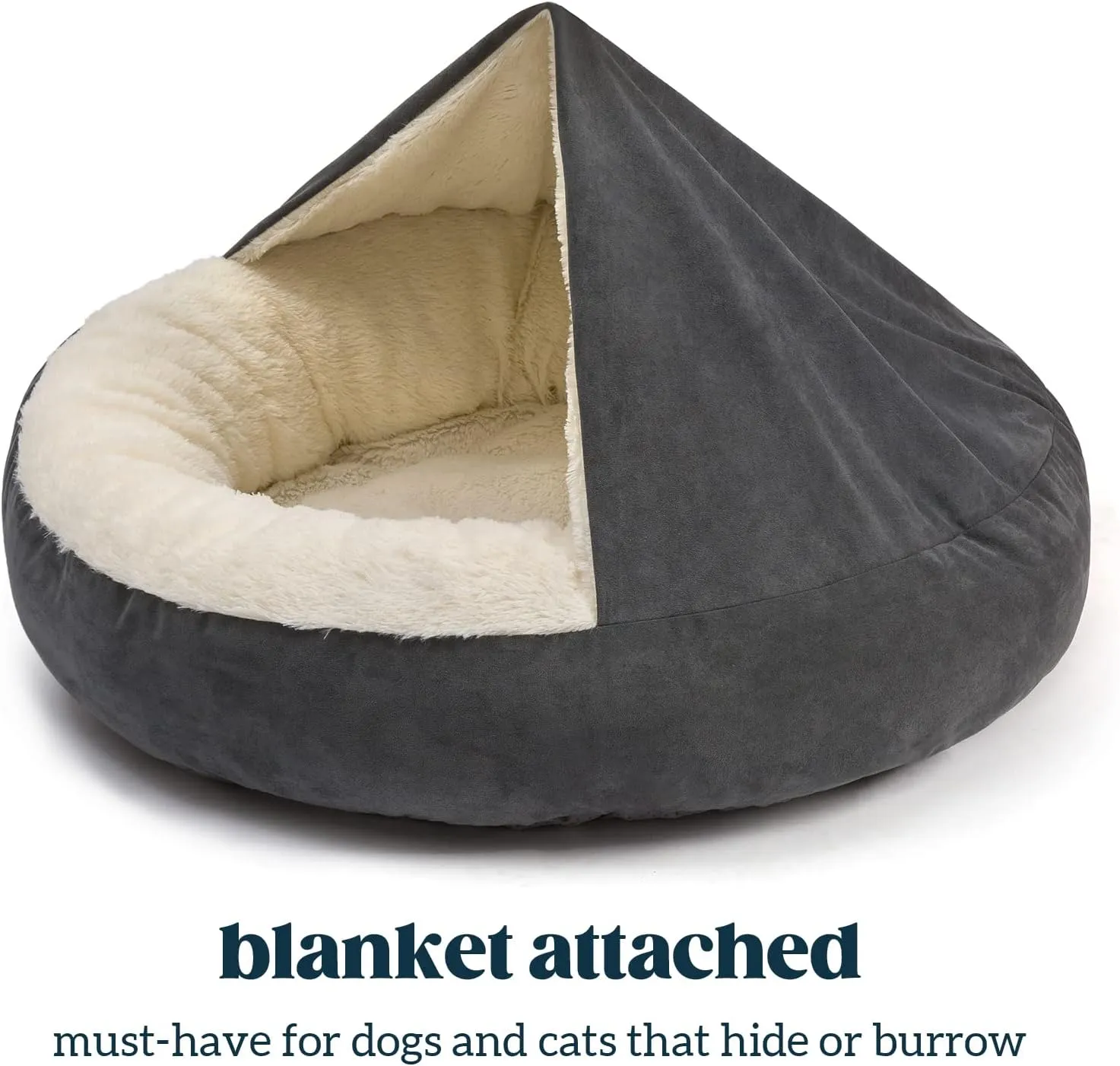 Small Dog Bed for Extra Small Dogs Up to 20lbs - Washable Burrow Puppy Beds with Blanket Attached - Covered Dog Cave Bed with Anti-Slip Bottom - Charcoal Gray, 24"