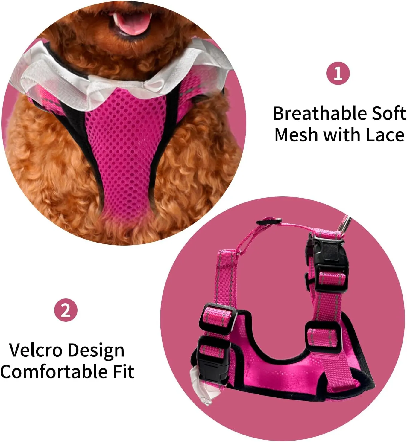 Small Dog Harness with Puppy collers Medium Size for no Pull Large cat Vest Easy Walk Kitten Leash with Handle Set Training for pet Correa para Perros Dachshund Reflective for car.(Rose red, S)