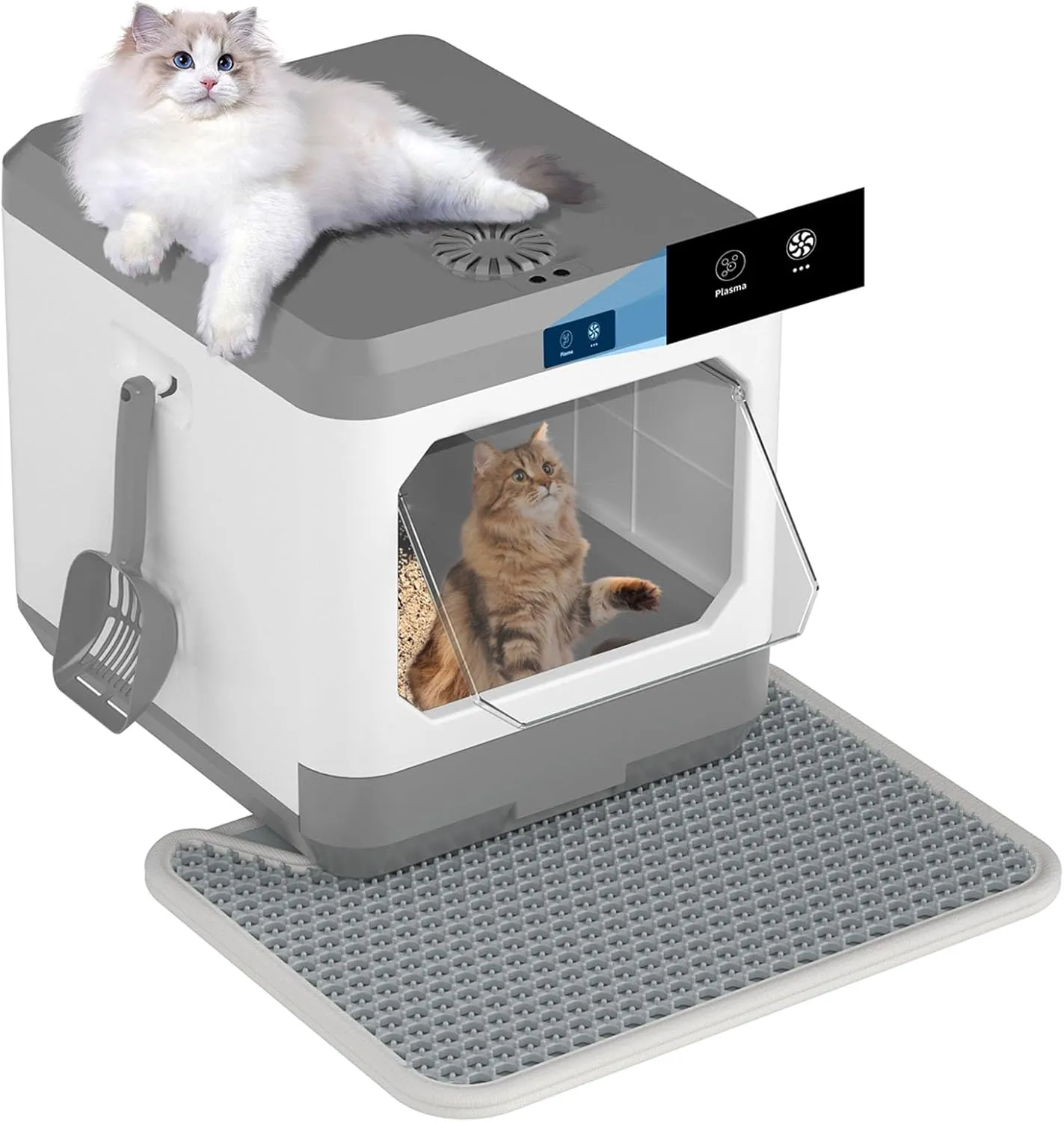 Smart Cat Litter Box, XL Large Cat Litter Box with Odor Control, 3-Speed Covered Litter Box with Lid, No Smell Electric Litter Box with Scoop, Mat, Non Leaking Kitty Litter Box for Cats