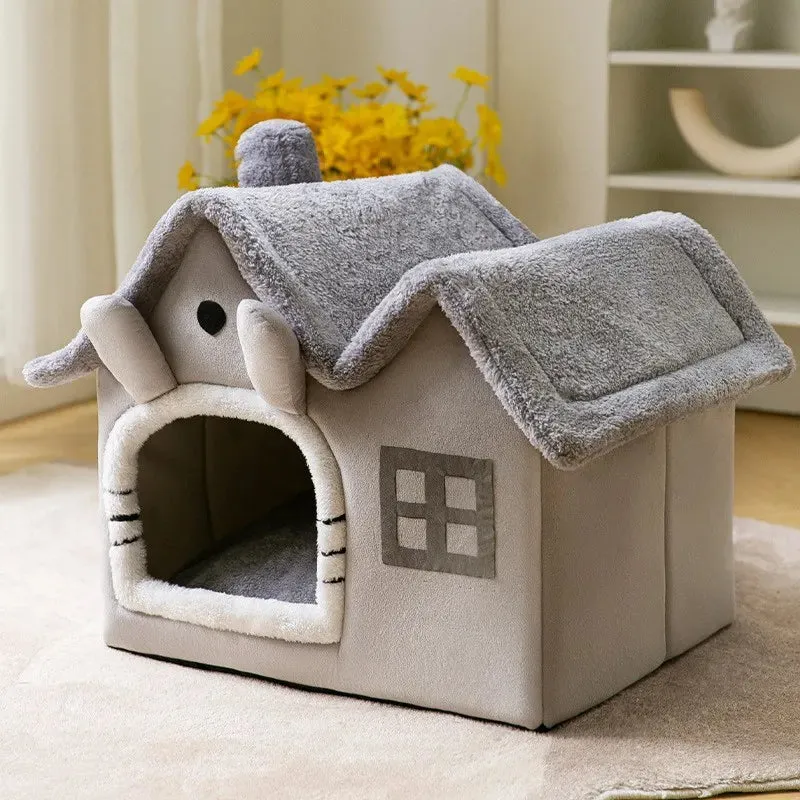 Soft Cat Bed Deep Sleep House Dog Cat Winter House Removable Cushion Enclosed Pet Tent For Kittens Puppy Cama Gato Supplies
