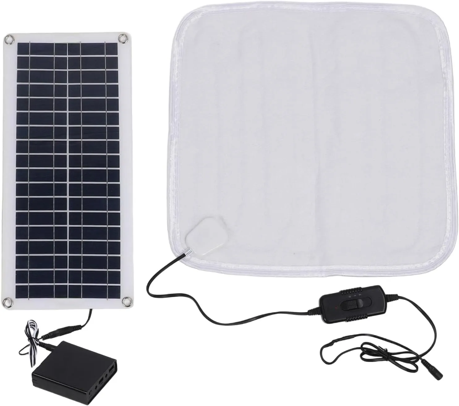 Solar Panel Pet Heating Pad - 12V 100W Adjustable Warming Cat Dog Mat | Electric Blanket With Battery | Waterproof Thermal Pet Bed for Winter