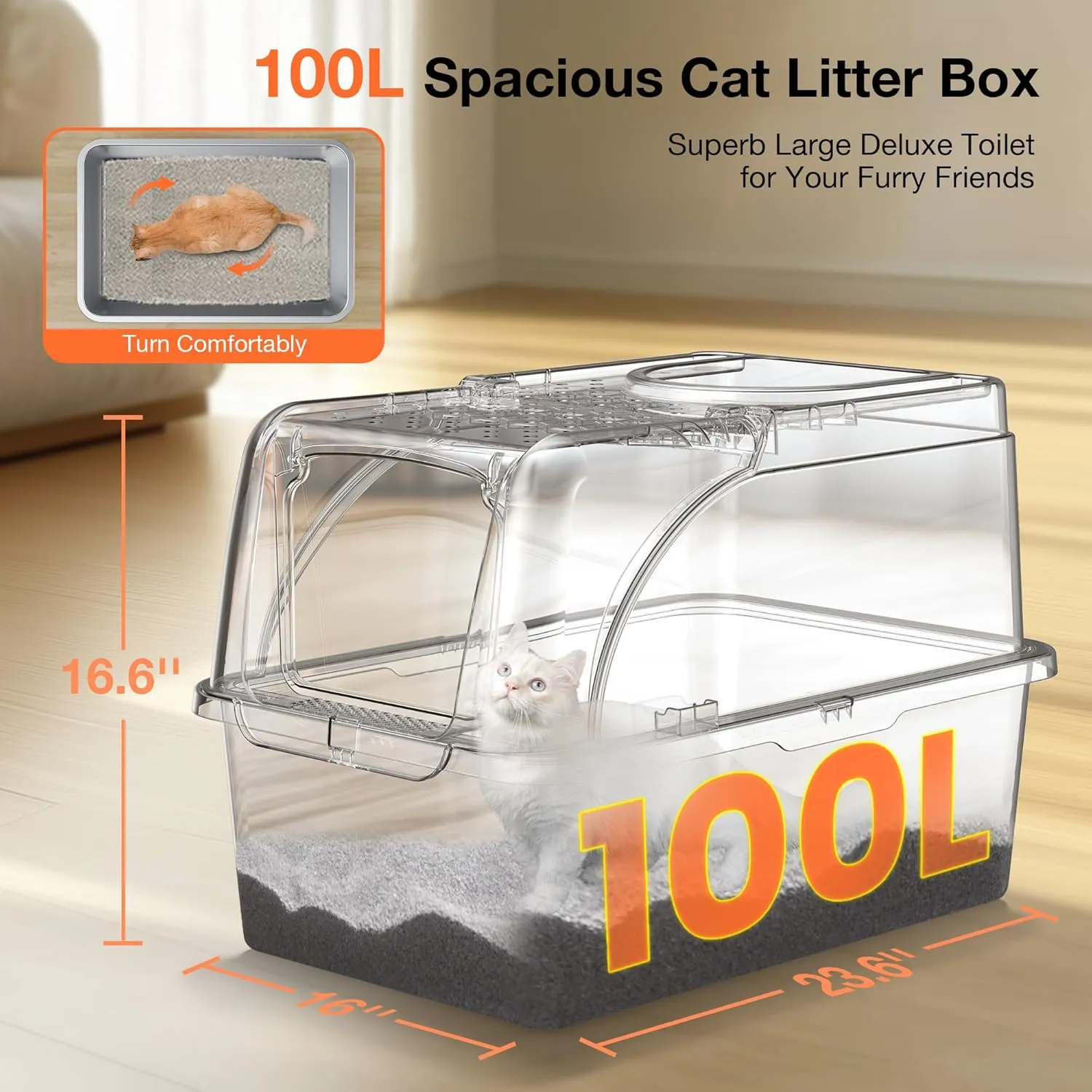 Stainless Steel Litter Box, XXL Large Metal Covered Litter Boxes, Dual Entrance Detachable Cat Litter Box with Lid, 16.6'' High Wall Urine Leak Prevention with Cat Litter Scoop (Gray)