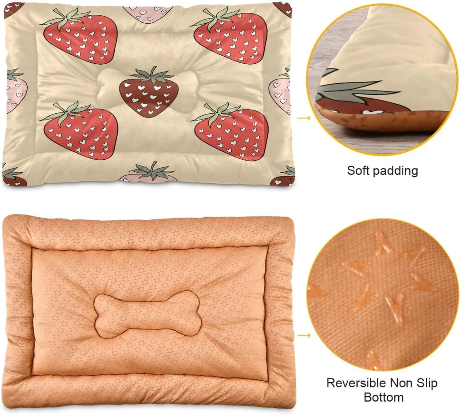 Strawberries with Hearts Outdoor Dog Bed for Small Dogs Washable Waterproof Travel Pet Bed Mat Portable Cat Bed with Non-Slip Bottom for Indoor and Sleeping 18 x 24 Inch