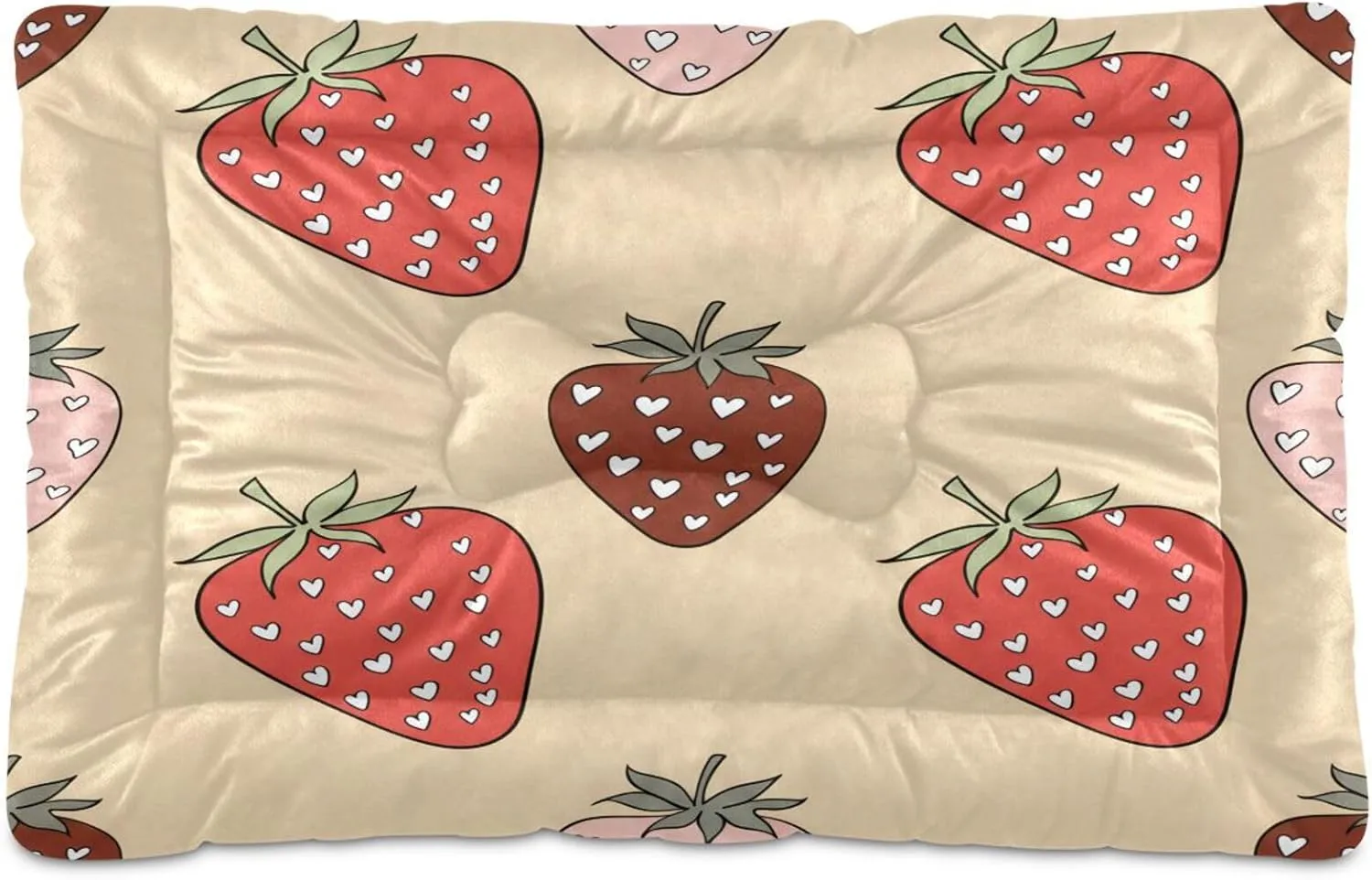 Strawberries with Hearts Outdoor Dog Bed for Small Dogs Washable Waterproof Travel Pet Bed Mat Portable Cat Bed with Non-Slip Bottom for Indoor and Sleeping 18 x 24 Inch