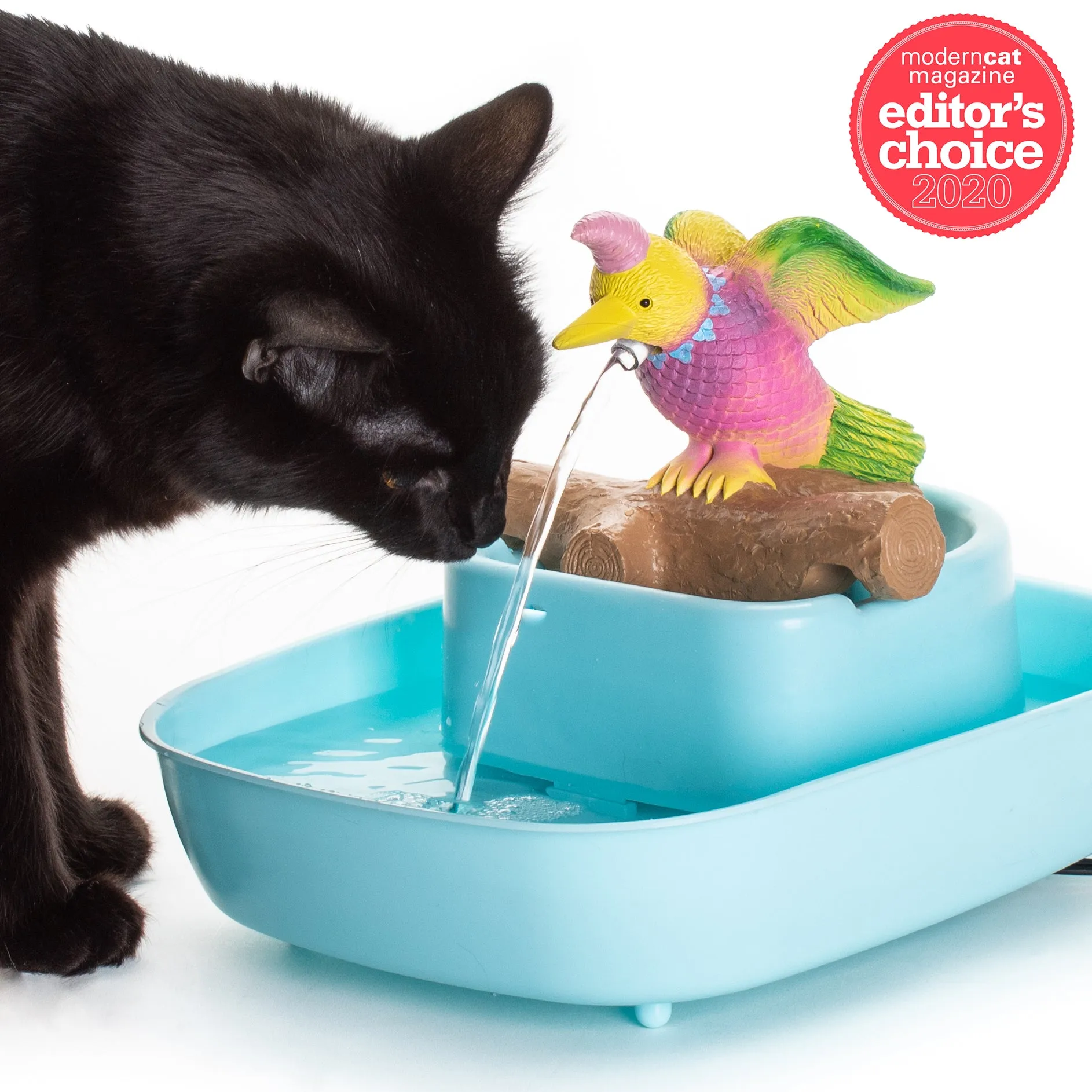 The Drinking Buddy 'Parrot'  Bird Fountain - Bird/Blue Basin