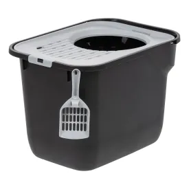 Top Entry Cat Litter Box with Scoop, Black