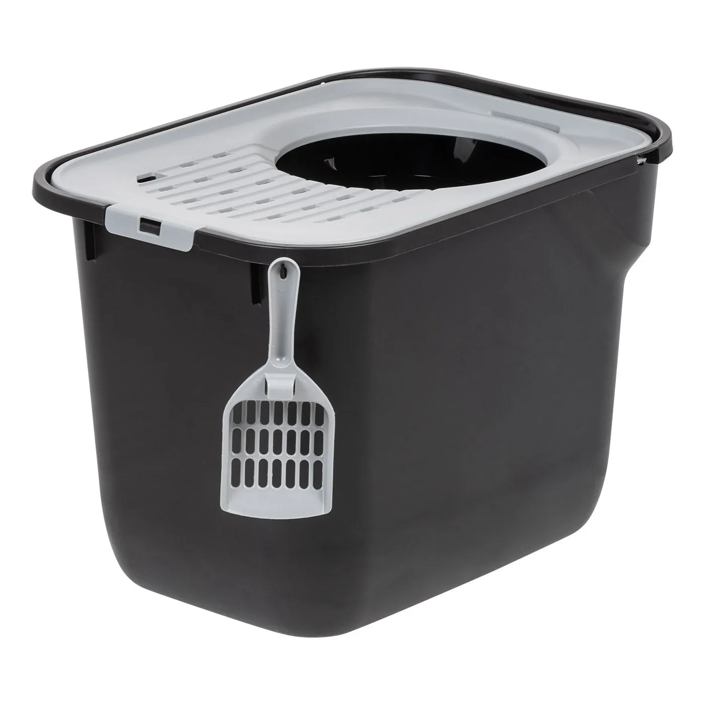 Top Entry Cat Litter Box with Scoop, Black