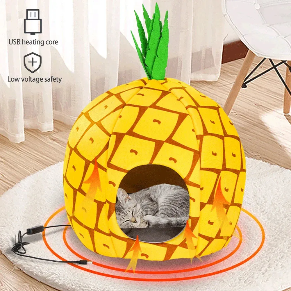 Ultimate Cozy Haven: USB Quick Heating Pineapple-Shaped Cat Bed - Winter Temperature Control & Timer for Dog Sleeping Bag and Electric Warming Pad Mat!