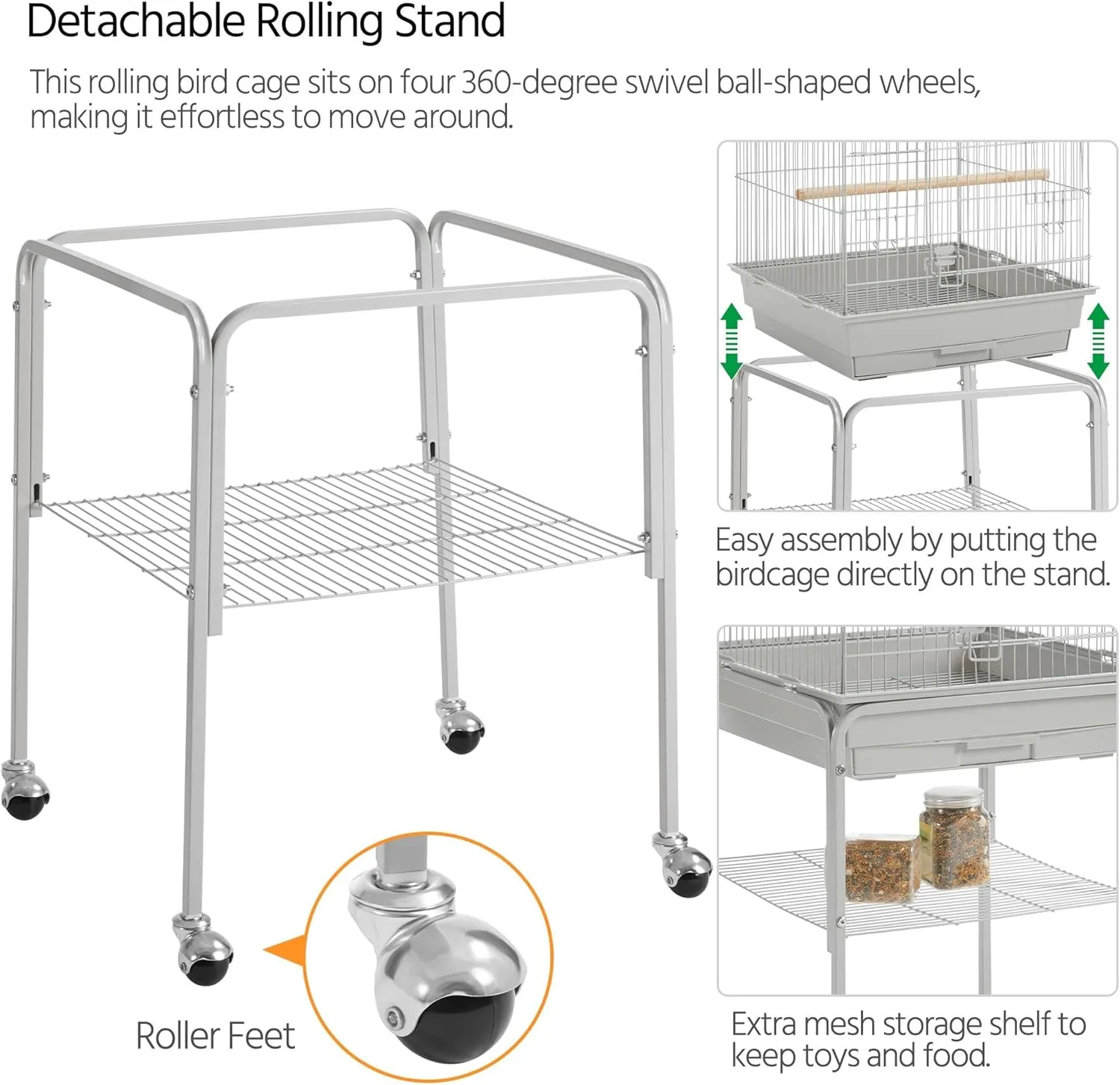Yaheetech 53.5'' Metal Bird Cage Open Top Parrot Cage w/Stand for Parakeets Cockatiel Canary Quaker Budgies