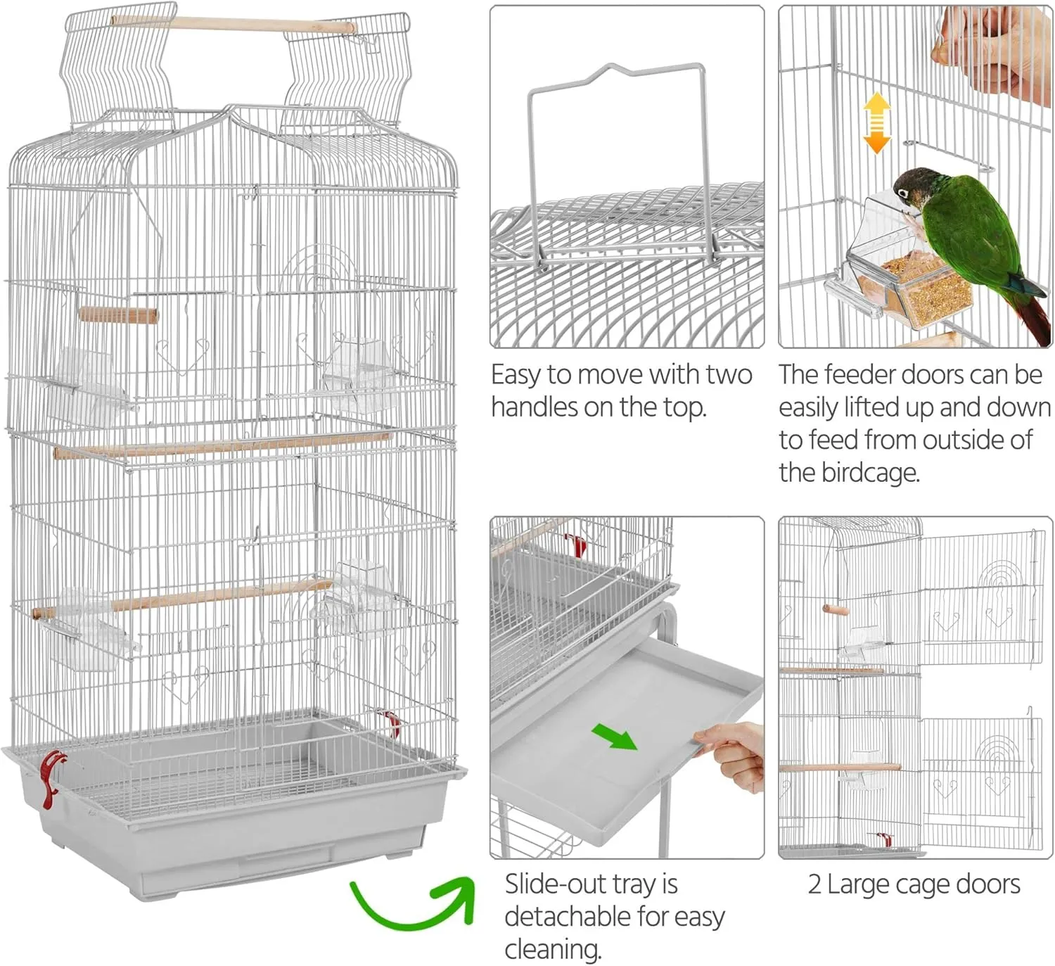 Yaheetech 64inch Height Open Top Bird Cage Metal Parrot Cage w/Detachable Rolling Stand for Medium Small Parrot Parakeet Birds