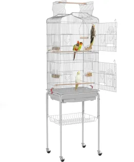 Yaheetech 64inch Height Open Top Bird Cage Metal Parrot Cage w/Detachable Rolling Stand for Medium Small Parrot Parakeet Birds