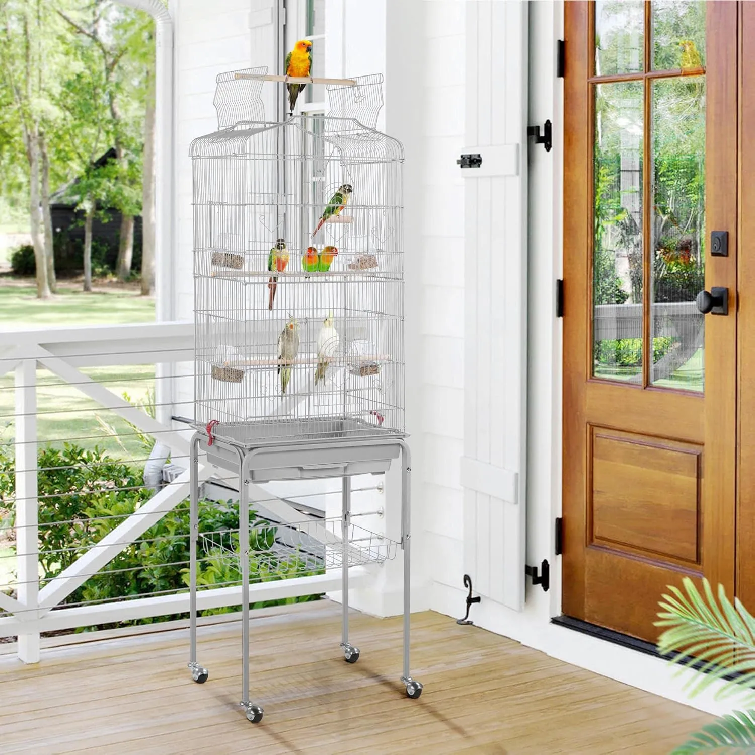 Yaheetech 64inch Height Open Top Bird Cage Metal Parrot Cage w/Detachable Rolling Stand for Medium Small Parrot Parakeet Birds