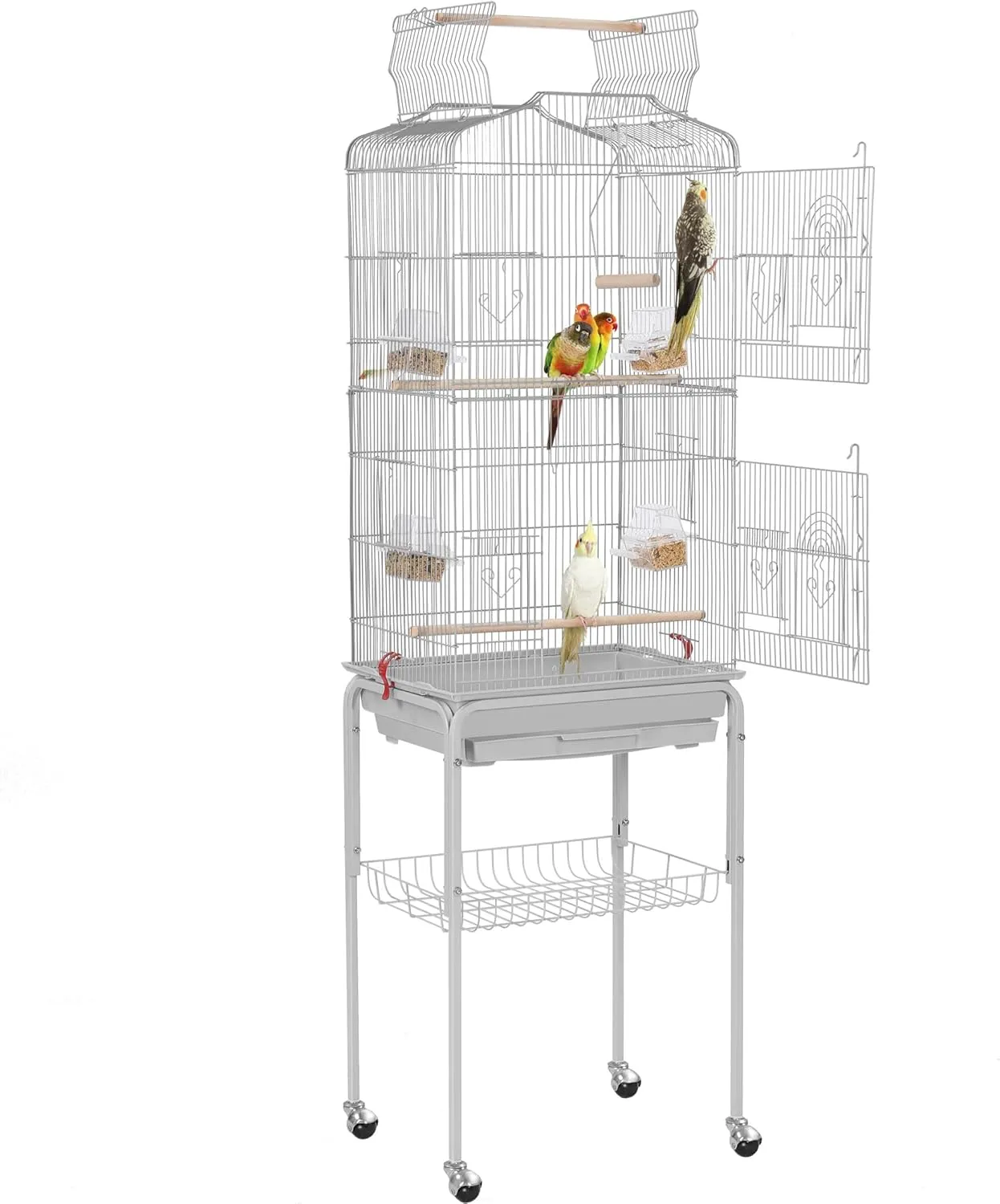 Yaheetech 64inch Height Open Top Bird Cage Metal Parrot Cage w/Detachable Rolling Stand for Medium Small Parrot Parakeet Birds