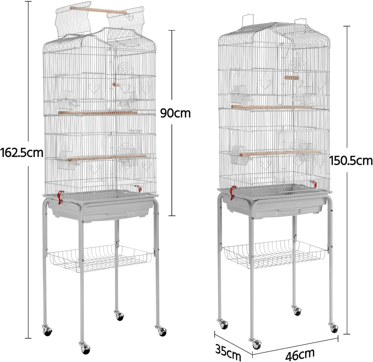 Yaheetech 64inch Height Open Top Bird Cage Metal Parrot Cage w/Detachable Rolling Stand for Medium Small Parrot Parakeet Birds