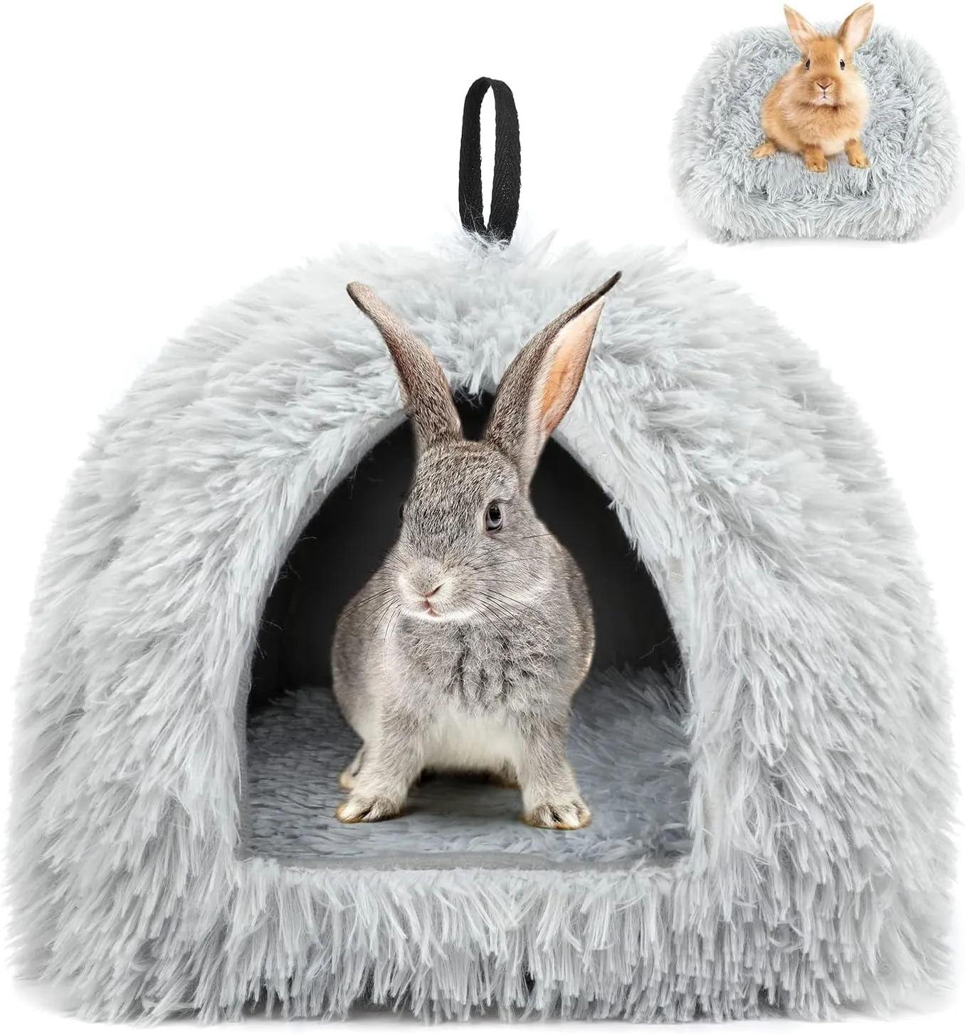 YUEPET Rabbit Bed Warm House and Hideout, Calming Grey Bunny Cave Bed for Rabbit Ferrets Guinea Pigs Hamsters and Other Small AnimalsGrey